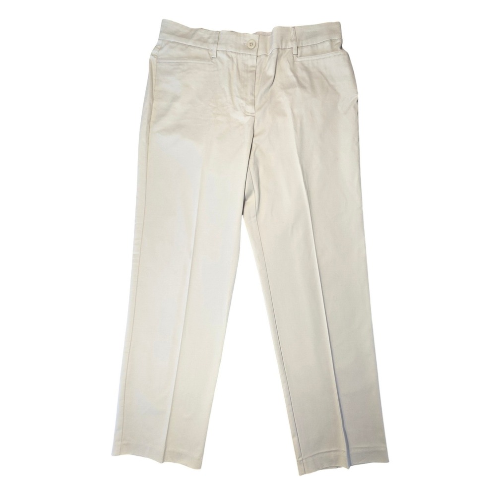Studio Works Womens Khaki Trousers Size 12 Straight Leg Stretch Chinos Beige